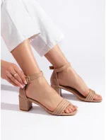 Moderné hnedé sandále pre ženy na širokom podpätku