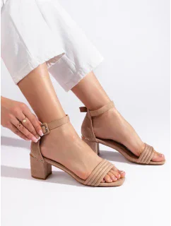 Moderné hnedé sandále pre ženy na širokom podpätku