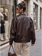 Dámska kožená bunda so stojáčikom, hnedá, FashionStreet TY5961 Dámska kožená bunda so stojáčikom, hnedá, FashionStreet TY5961