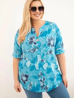 Dámská bavlněná halenka pro v vzoru tyrkysová model 22126409 - K-Fashion