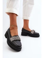 Dámské kožené mokasíny s ozdobným páskem model 21652553 Černé - Zazoo