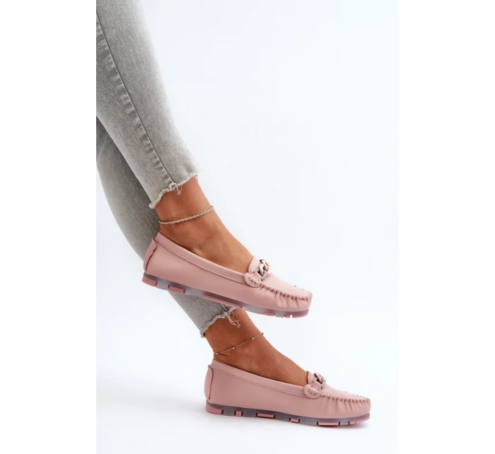 Dámské kožené mokasíny s ozdobou růžové model 21655767 - S.Barski