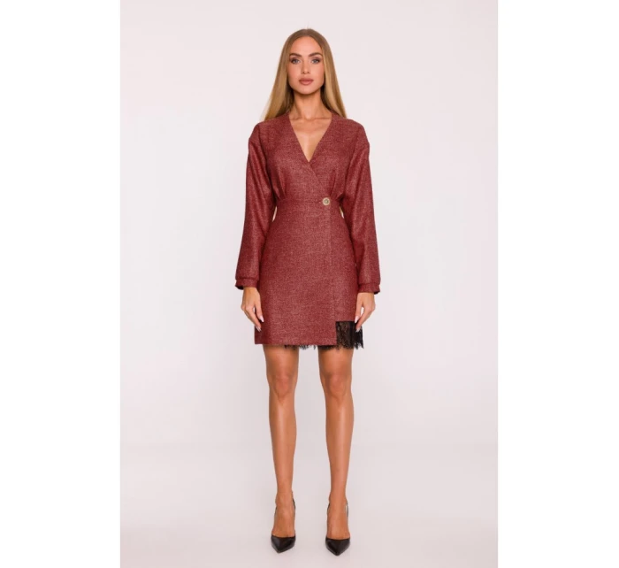 M871 Zavinovacie šaty z tvídu - bordové