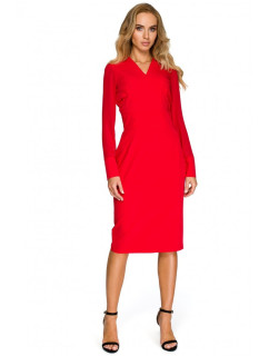 S136 Šifónové puzdrové šaty s dlhými rukávmi - červené