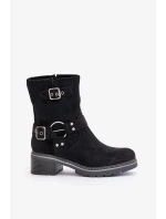 Dámske členkové topánky na nízkom podpätku s prackami Black Zudra