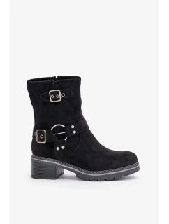 Dámske členkové topánky na nízkom podpätku s prackami Black Zudra