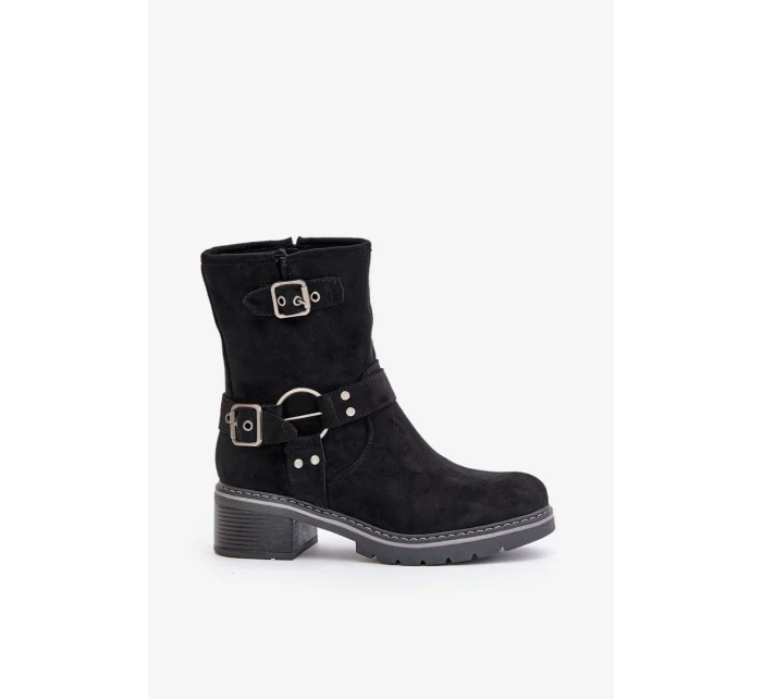 Dámske členkové topánky na nízkom podpätku s prackami Black Zudra