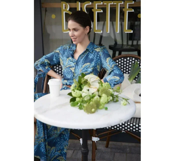 Dámske košeľové šaty s gombíkmi - model 2 B259 Tmavo modrá so zelenou - BeWear Dámske košeľové šaty s gombíkmi - model 2 B259 Tmavo modrá so zelenou - BeWear