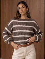 Dámský oversized pruhovaný svetr s nastavitelným pasem Fango FashionStreet MY2612 Dámský oversized pruhovaný svetr s nastavitelným pasem Fango FashionStreet MY2612