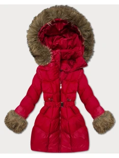 Dámska prešívaná prechodná bunda s kožušinou J Style Dark Red (5M3357-1)
