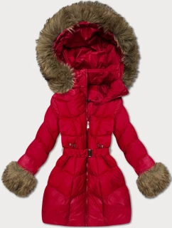 Tmavě červená prošívaná dámská bunda pro přechodné období s kožešinou model 21486693 - J.STYLE