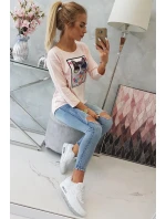Halenka s 3D grafikou kočky pudrově růžová Halenka s 3D grafikou kočky pudrově růžová