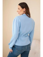 Dámska maslová mikina na gombíky so šnúrkou a vreckami modrá