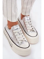 Dámské Kožené Tenisky Na Platformě model 21691401 Stříbrné - Goe