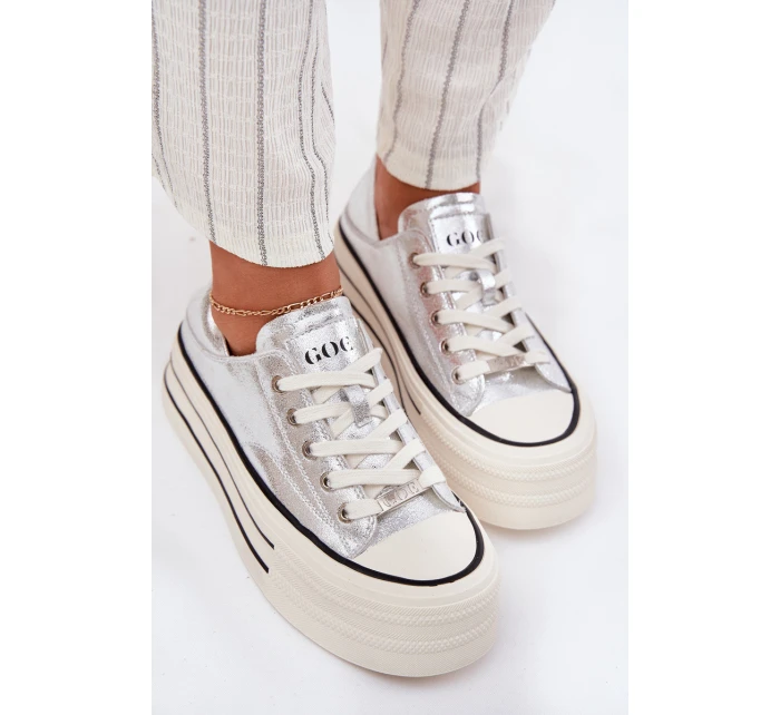 Dámské Kožené Tenisky Na Platformě model 21691401 Stříbrné - Goe