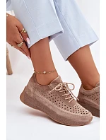 Kožené polobotky sneakers dámské vzorované model 22100638 Světle hnědé - SERGIO LEONE