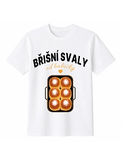 Pánske bavlnené tričko s potlačou – BRUŠNÉ SVALY OD BABIČKY – biele