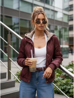 Dámska prechodná prešívaná bunda s kapucňou FashionStreet bordová TY5615