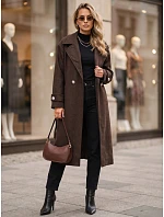 Dlouhý dámský kabát s vázáním v pase, čokoládová barva, FashionStreet NY0808 Dlouhý dámský kabát s vázáním v pase, čokoládová barva, FashionStreet NY0808