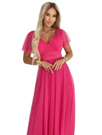 Dlouhé šaty s výstřihem, kosticemi a krátkými rukávy model 21955756 - numoco basic Dlouhé šaty s výstřihem, kosticemi a krátkými rukávy model 21955756 - numoco basic