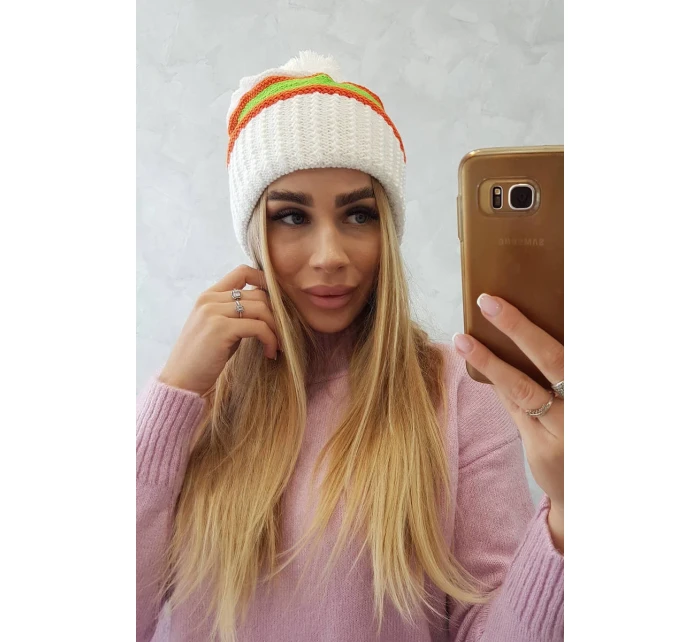 Dámska čiapka Kinga K297 biela+oranžová+zelená