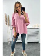Mušelínová blúzka s vyhrnutými rukávmi tmavo ružová