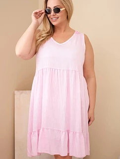 Dámske plus veľkosť viskózové šaty s čipkou bez rukávov Candy Pink