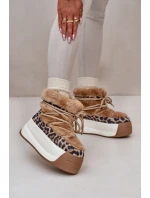 Skórzane Śniegowce Damskie Na Grubej Podeszwie Z Futerkiem Panterka Big Star OO274A208 Brązowe Skórzane Śniegowce Damskie Na Grubej Podeszwie Z Futerkiem Panterka Big Star OO274A208 Brązowe