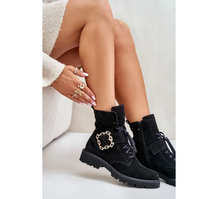 Velurové Kozačky S Přezkou Černé model 21675541 - Zazoo