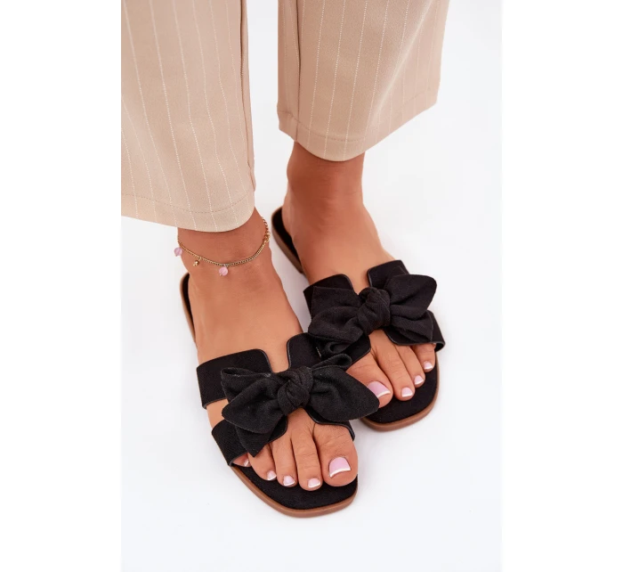 Płaskie Klapki Damskie Z Kokardką Czarne Tobin