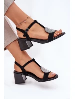 Kožené Sandály Na Podpatku S Ozdobou D&A model 21691608 Černé - S.Barski