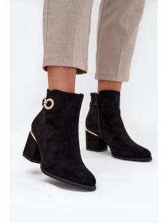 Ocieplane Botki Damskie Ze Złotymi Detalami Na Słupku Czarne Dorisse
