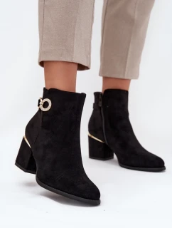Ocieplane Botki Damskie Ze Złotymi Detalami Na Słupku Czarne Dorisse