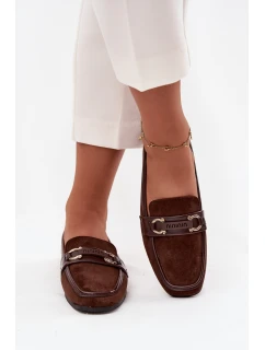 Mokasyny Loafersy Damskie Z Ozdobnym Elementem Czekoladowe Evelora