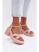 Dámské sandály na masivním podpatku z eko semiše světle růžové model 21998020 - Boto