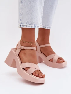 Dámské sandály na masivním podpatku z eko semiše světle růžové model 21998020 - Boto