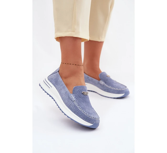 Dámské mokasíny z přírodního semiše modré model 22095022 - EVENTO