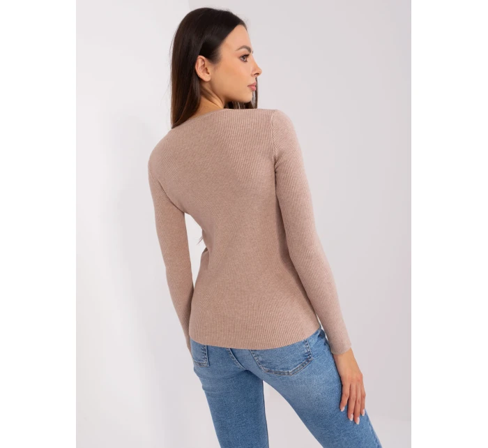 Sweter PM SW Y model 18904813 ciemny bezowy - FPrice Sweter PM SW Y model 18904813 ciemny bezowy - FPrice