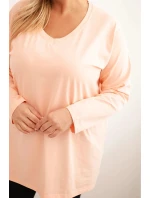 Dámská blůza Plus Size s výstřihem do V a dlouhým rukávem meruňková