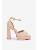 Sandały Damskie Na Słupku I Platformie Eko Skórzane Beżowe Lomman Sandały Damskie Na Słupku I Platformie Eko Skórzane Beżowe Lomman