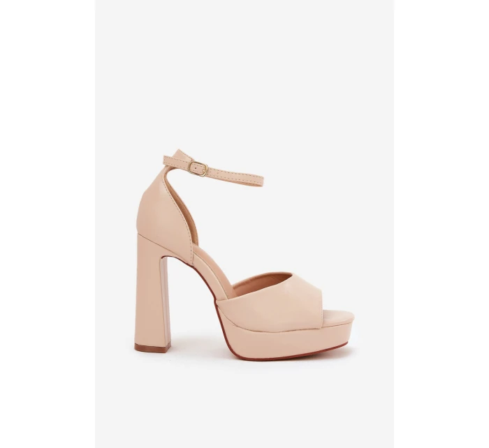 Sandały Damskie Na Słupku I Platformie Eko Skórzane Beżowe Lomman Sandały Damskie Na Słupku I Platformie Eko Skórzane Beżowe Lomman