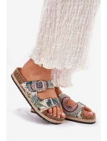 Wzorzyste Klapki Damskie Na Korkowej Platformie Z Klamrami Lee Cooper LCW-25-35-3483L Multikolor