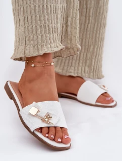 Dámské Pantofle Na Plochém Podpatku S Mašlí Bílé model 21697309 - Boto