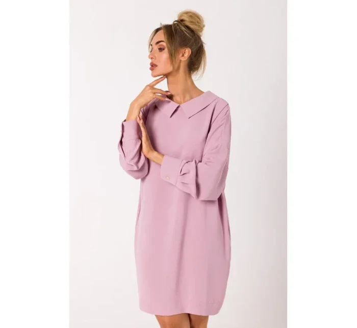 M740 Košeľové šaty s ozdobným golierom - krepové ružové M740 Košeľové šaty s ozdobným golierom - krepové ružové