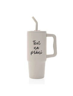 TEXT NA ŽIADOSŤ - béžový cestovný termohrnček 900 ml