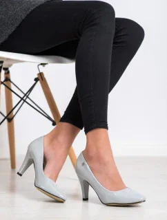 Štýlové šedo-strieborné dámske lodičky na ihličkovom podpätku