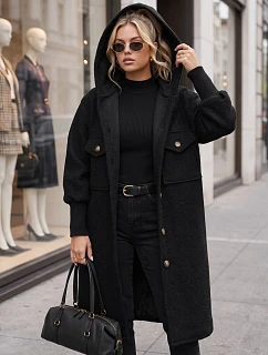 Płaszcz damski długi z kapturem czarny model 22371859 - FashionStreet
