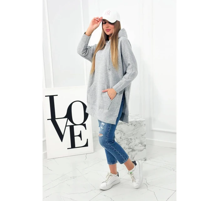 Zateplená mikina s bočnými rázporkami šedá