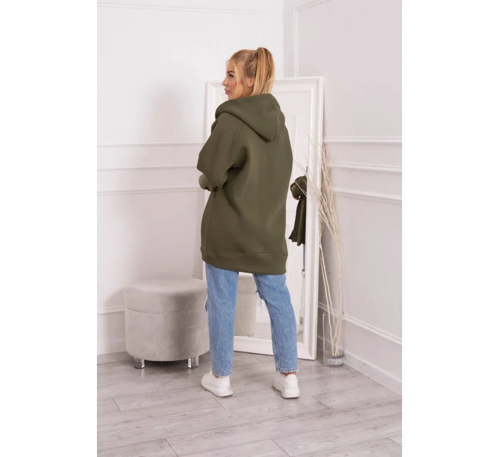 Zateplená bunda s vázáním v pase khaki barvy