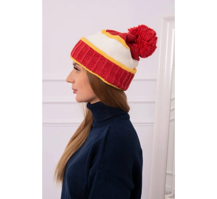 Dámska čiapka Kinga K297 red+mustard+ecru